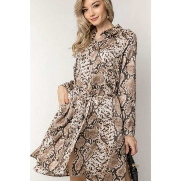 Davi & Dani Animal Python Print Shirt Dress - Picture 2 of 11